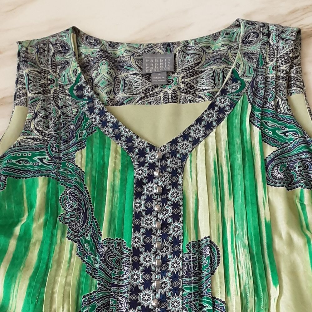 PLUS SZ 14 Rabbit Rabbit Rabbit Designs Blue Green Abstract Print Sun Dress - Picture 5 of 10